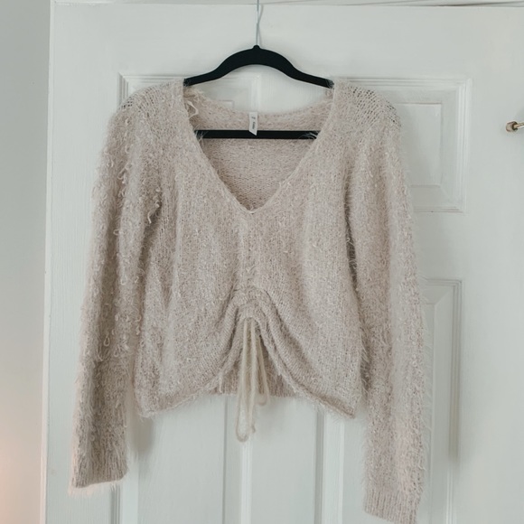 Ruched Fuzzy Knit Sweater - Picture 1 of 4